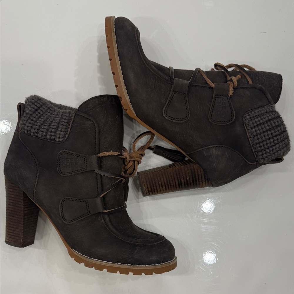 See By Chloe Lace Up Hiker Boot Brown Sz 37.5 - Picture 1 of 2